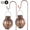 Set of 2 Solar Outdoor Lights - Hanging or Tabletop Rechargeable LED Lantern Set with 2 Shepherd Hooks for Outdoor Decor by Pure Garden (Bronze)