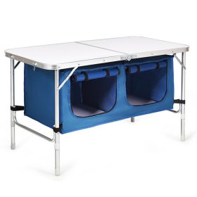 Travel Party Adjustable Height Folding Camping Table (Color: Blue)