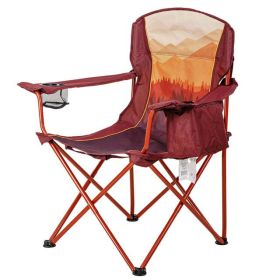 Oversized Camp Chair with Cooler, Ombre Mountains Design, Red and Orange (Color: Ombre Mountain Design)